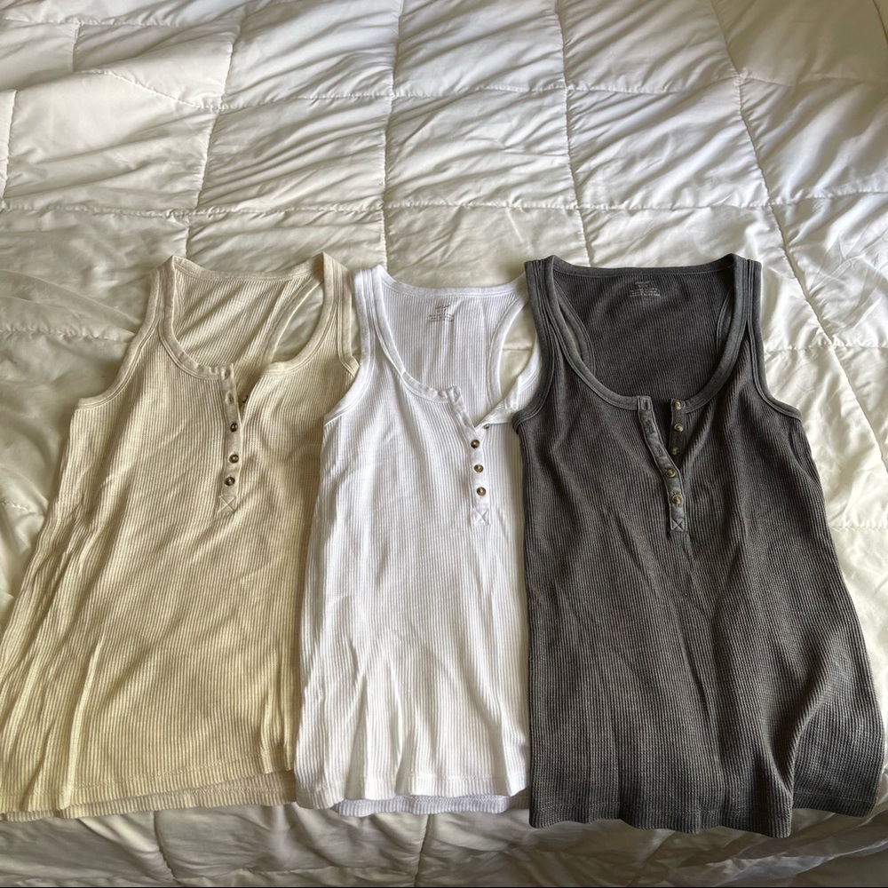 American Eagle Henley Waffle Tanks 3